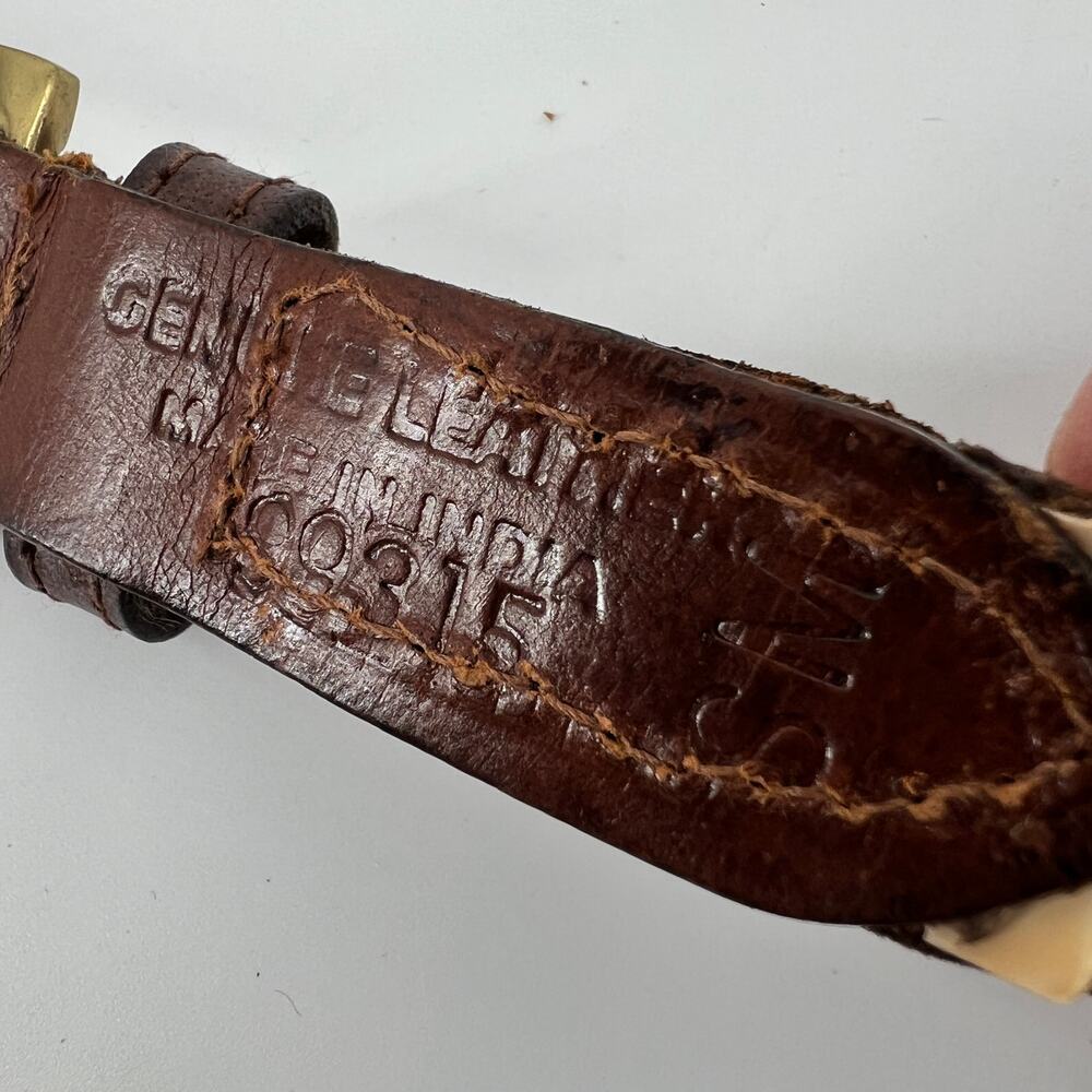 Vintage Leather Belt Womens Small Brass Buckle Braided Chain Mahogany Brown Gold - Picture 4 of 9